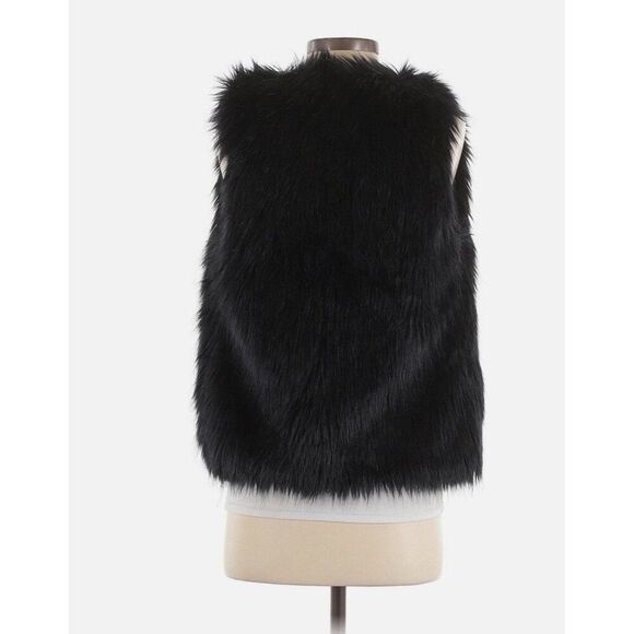 Divided by H&M Women Black Vegan Faux Fur Jacket Vest 6 Small - Picture 3 of 6